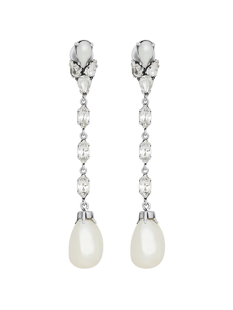 Women's Pearl Drop Earrings in Metal - Crystal Oxidized Silver | Saks Fifth Avenue
