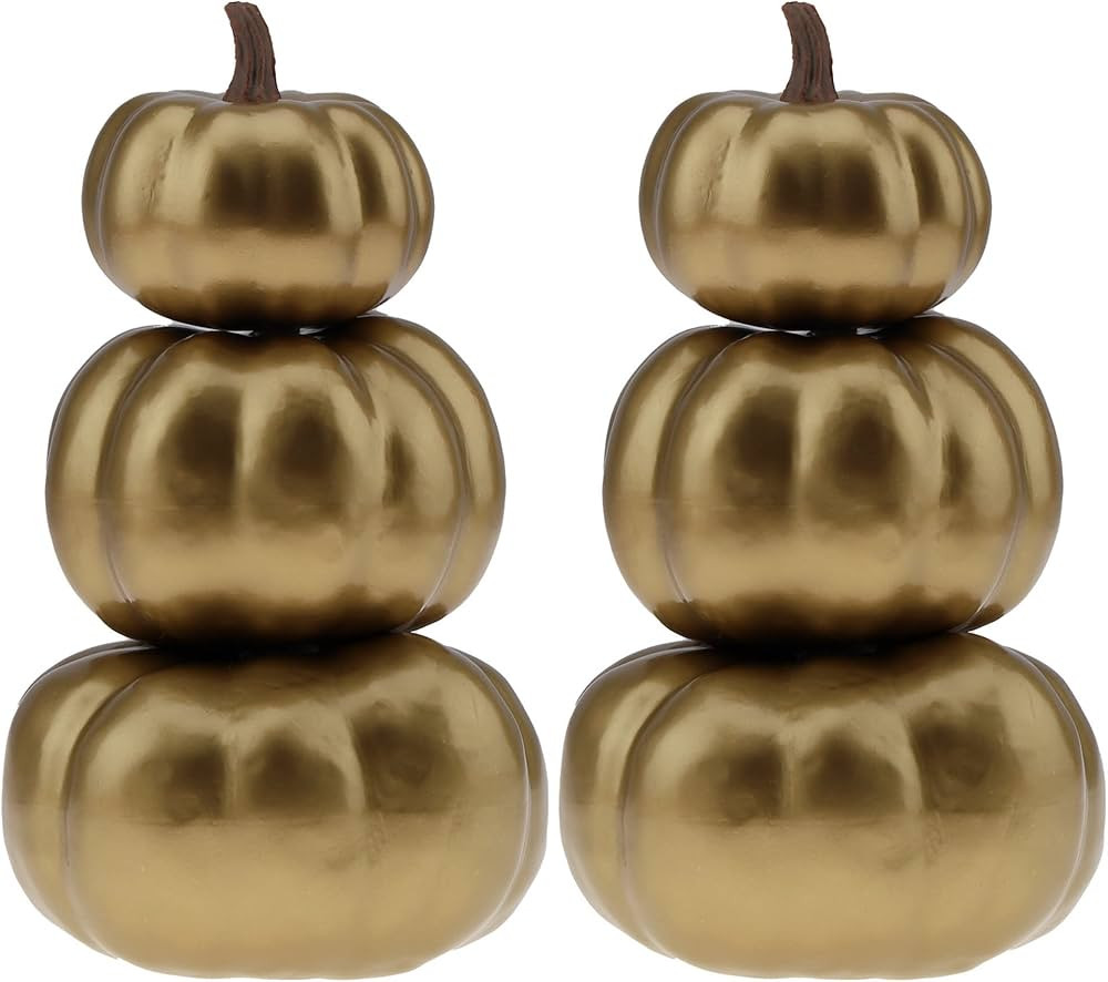 Gresorth 2 Pack Artificial Golden Pumpkin Towel Halloween Decoration Fake Stacked Pumpkins Plasti... | Amazon (US)
