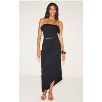 Black Fine Knit Asymmetric Hem Maxi Skirt | PrettyLittleThing US