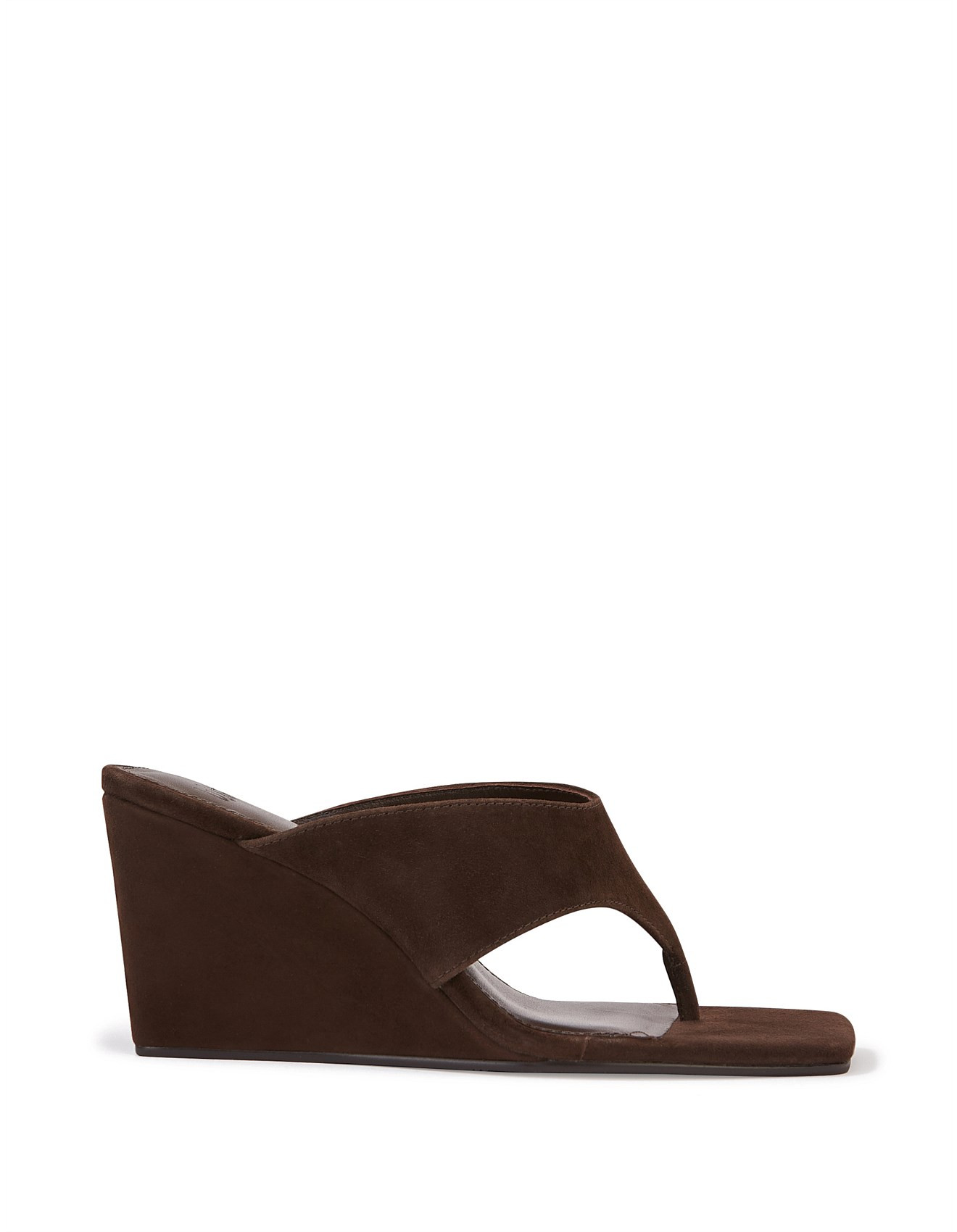 PERRI Espresso Suede Leather Wedge Thong | David Jones (Australia & New Zealand)