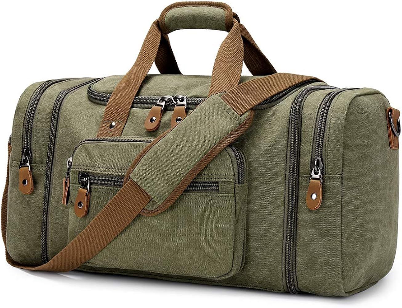 Gonex Canvas Duffle Bag for Travel 60L Duffel Overnight Weekender Bag (Army Green) | Amazon (US)