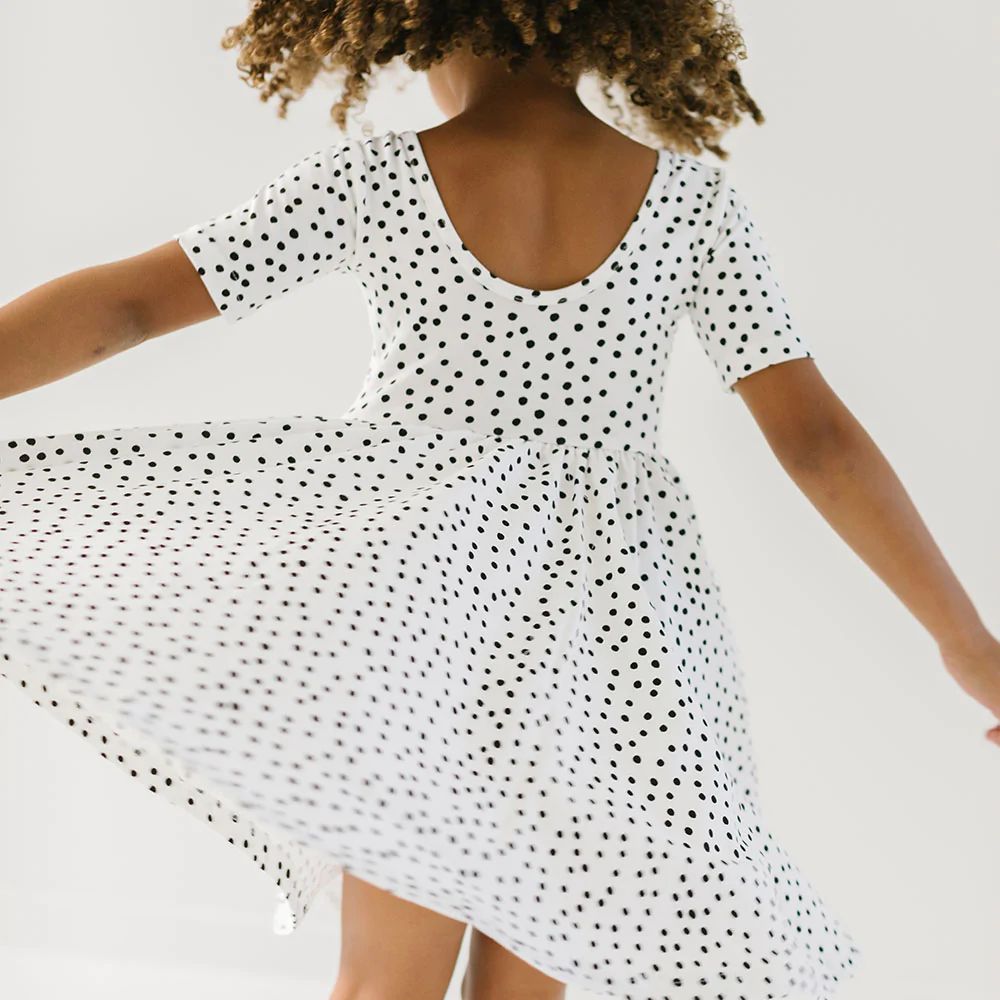 THE SHORT SLEEVE BALLET DRESS IN IVORY DOT | Alice + Ames