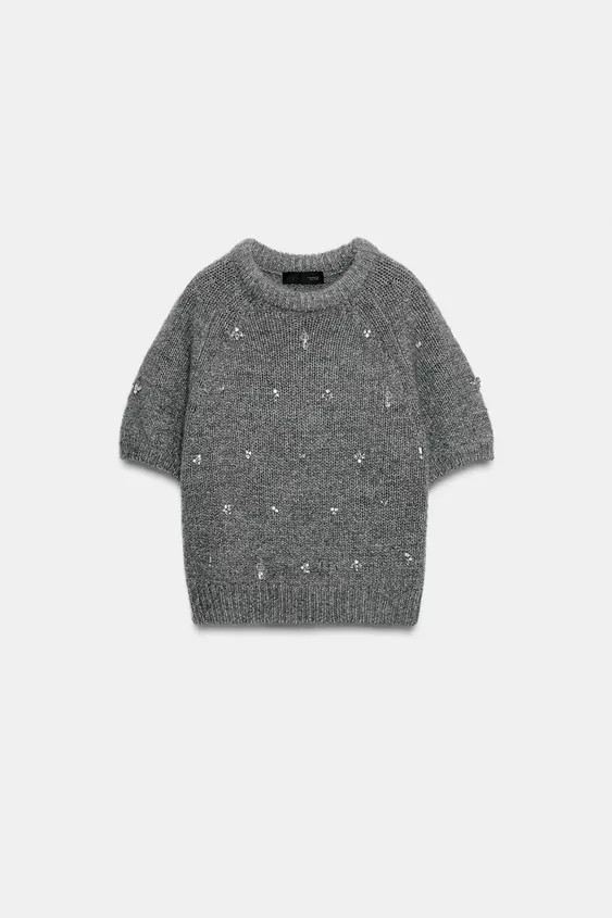 KNIT SWEATER WITH JEWEL BEADING | Zara US