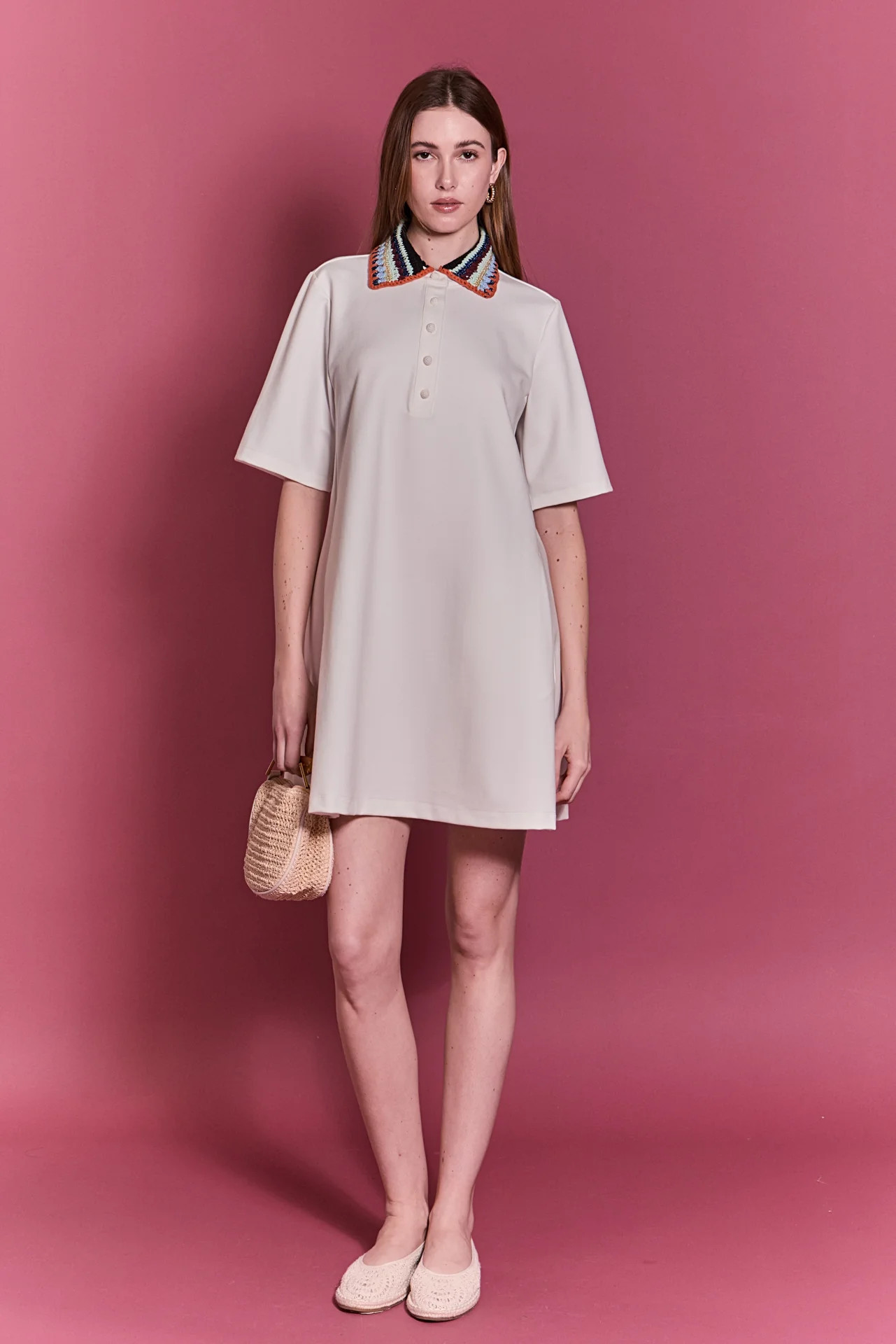 Crochet Trim A-Line Shirt Dress | English Factory