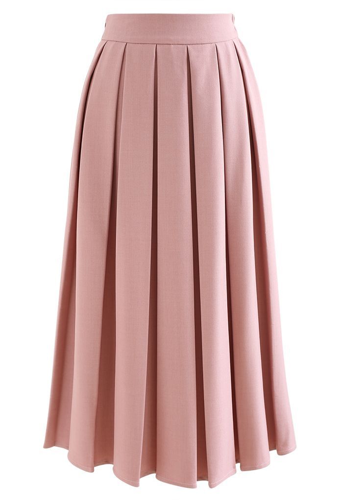 Pastel Candy Front Pleated Midi Skirt in Pink | Chicwish