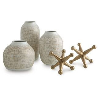Vinburn 10 in. White Metal Urn Decorative Vase Set with Sculptures | The Home Depot