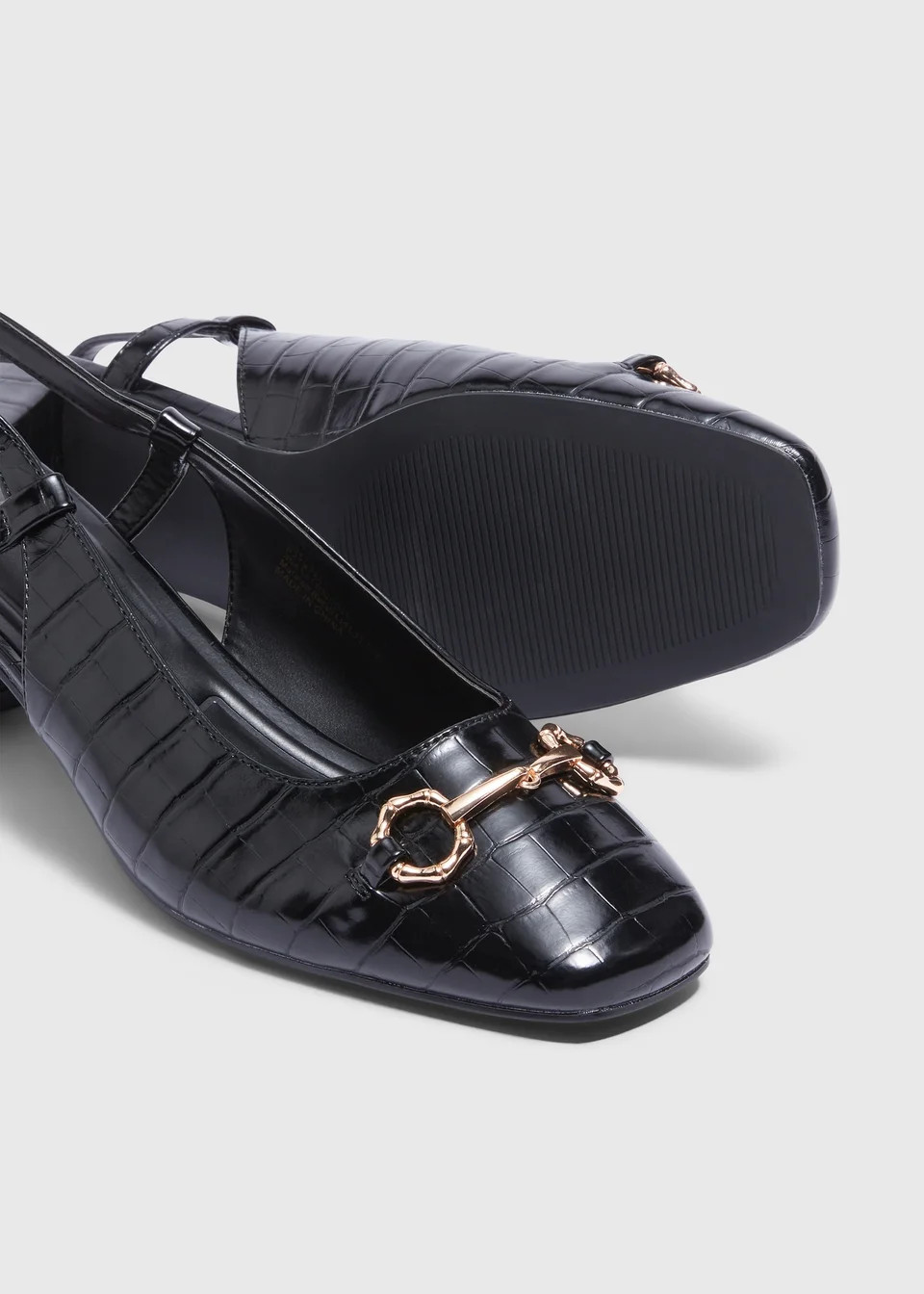 Black Croc Buckle Block Sling Back Heels | Matalan (UK)