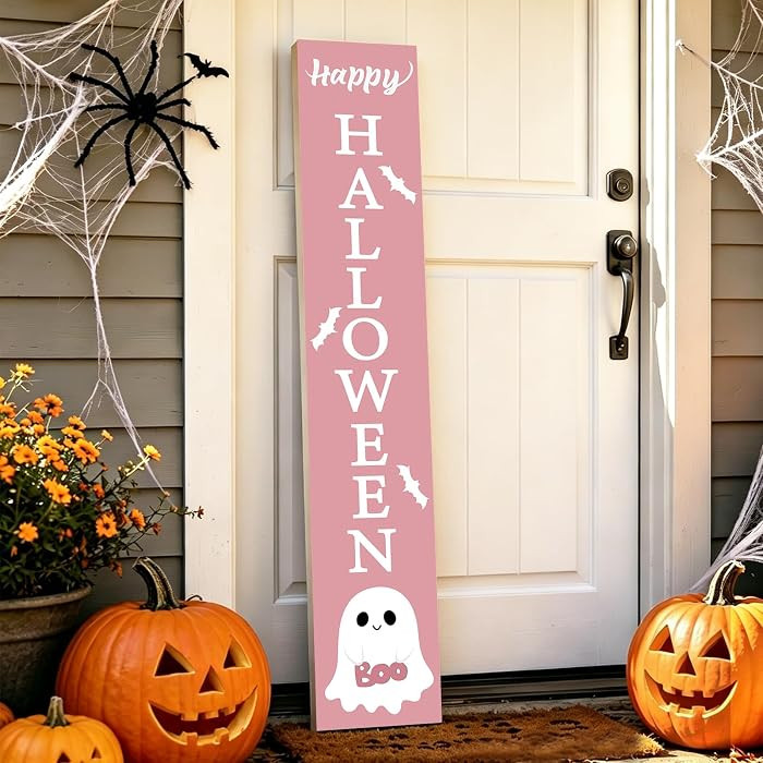 Halloween Decorations Outdoor Pink Halloween Decor Cute Ghost Boo Porch Sign Door Decorations Ind... | Amazon (US)