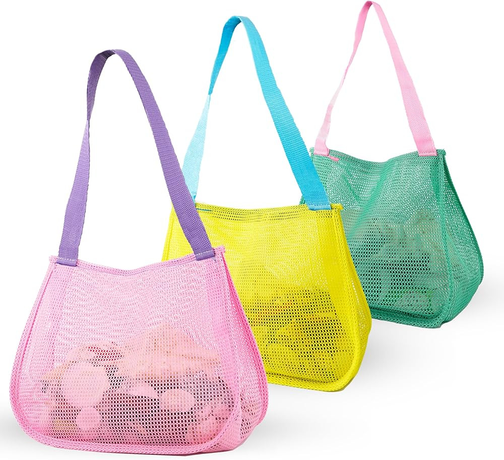 BELLOCHIDDO Beach Toy Mesh Beach Bags Kids Shell Collecting Bag Sand Toy Seashell Bag for Kids wi... | Amazon (US)