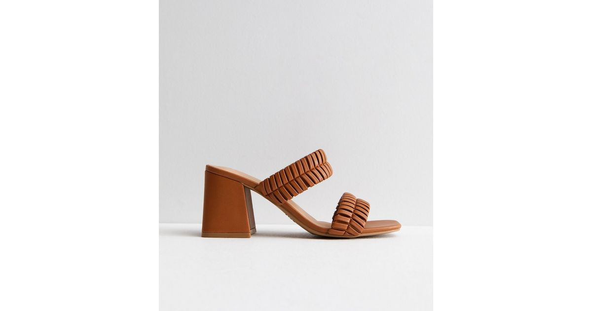 Tan Plaited Double Strap Block Heel Mule Sandals
						
						Add to Saved Items
						Remove fro... | New Look (UK)