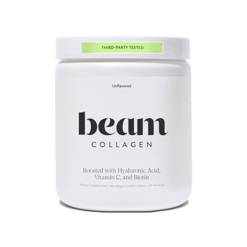 Beam Collagen Powder, Collagen for Women, Collagen with Hyaluronic Acid, Collagen Peptides Type 1 and 3, with Biotin, Grass Fed Bovine, Third-Party Tested, Best for Coffee, Vitamin C, 60 Servings | Amazon (US)