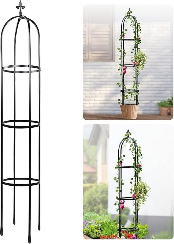 Idzo 100% Metal Obelisk Trellis for Climbing Plants Outdoor 6ft - 72in, Heavy Duty Black Garden T... | Amazon (US)