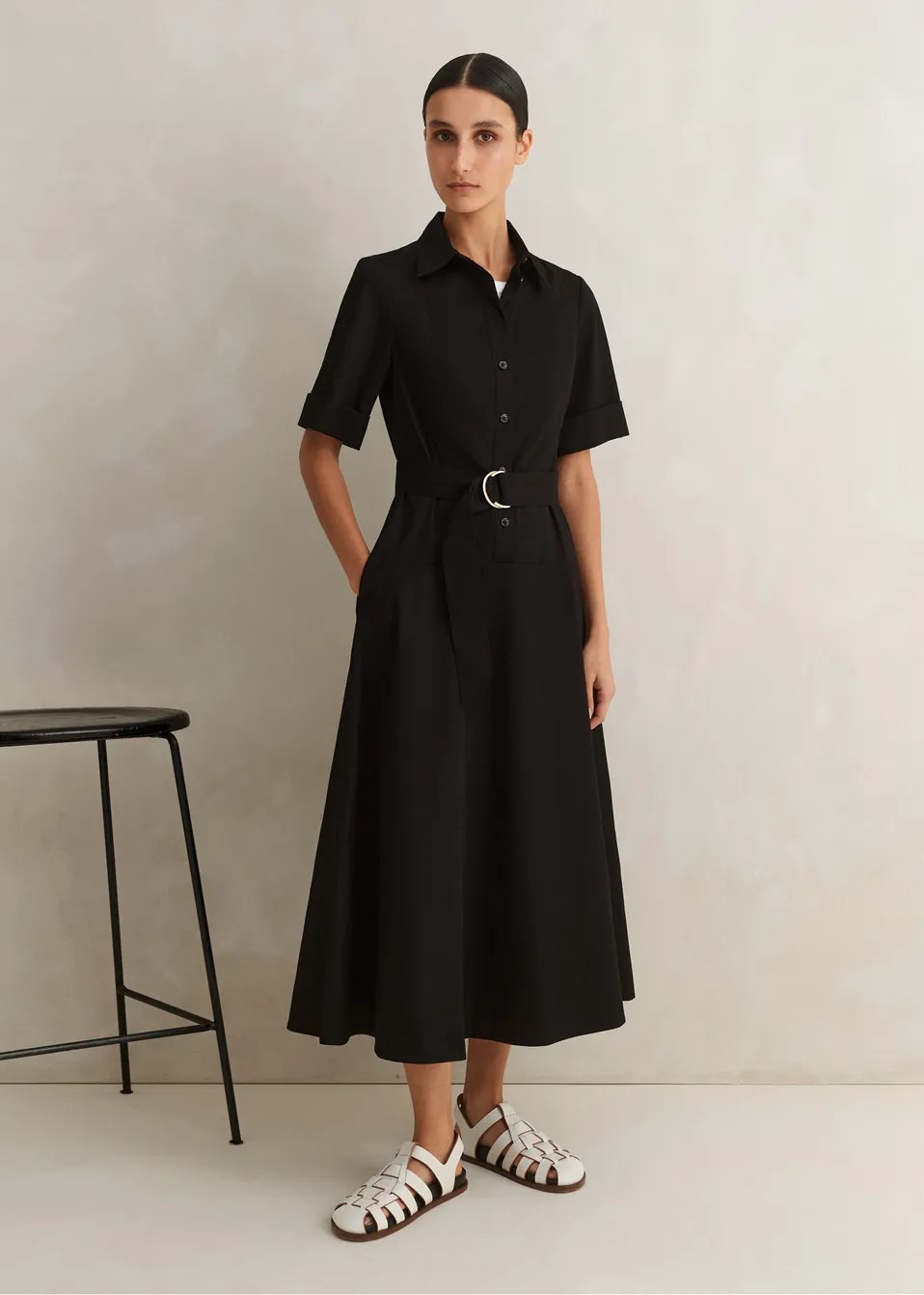 Cotton Sateen Midi Shirt Dress + Belt | ME+EM US