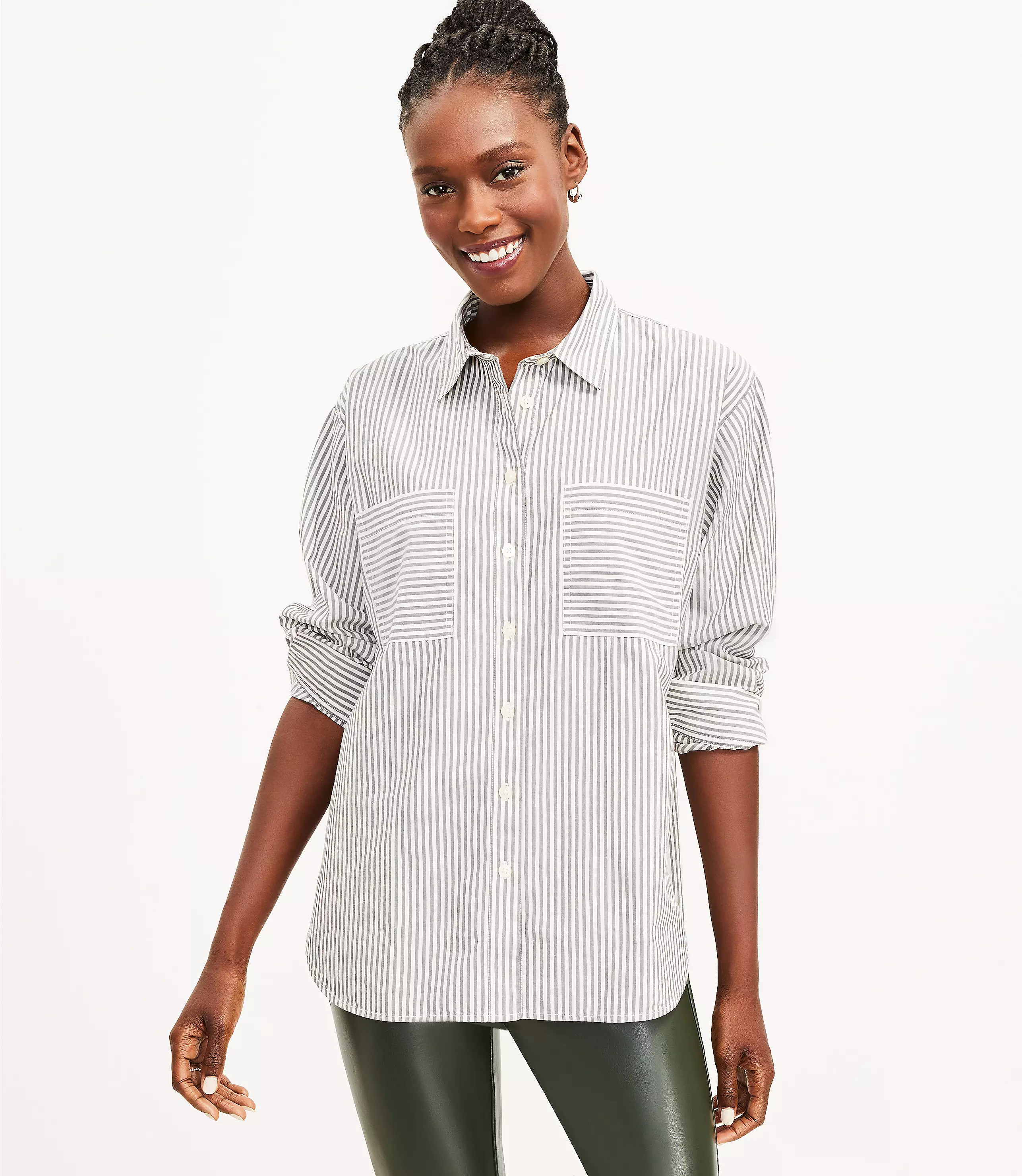 Petite Striped Pocket Tunic Shirt | LOFT