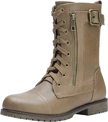 Amazon.com | DREAM PAIRS Women's New Mission Khaki Combat Mid Calf Boots Size 6 B(M) US | Mid-Cal... | Amazon (US)