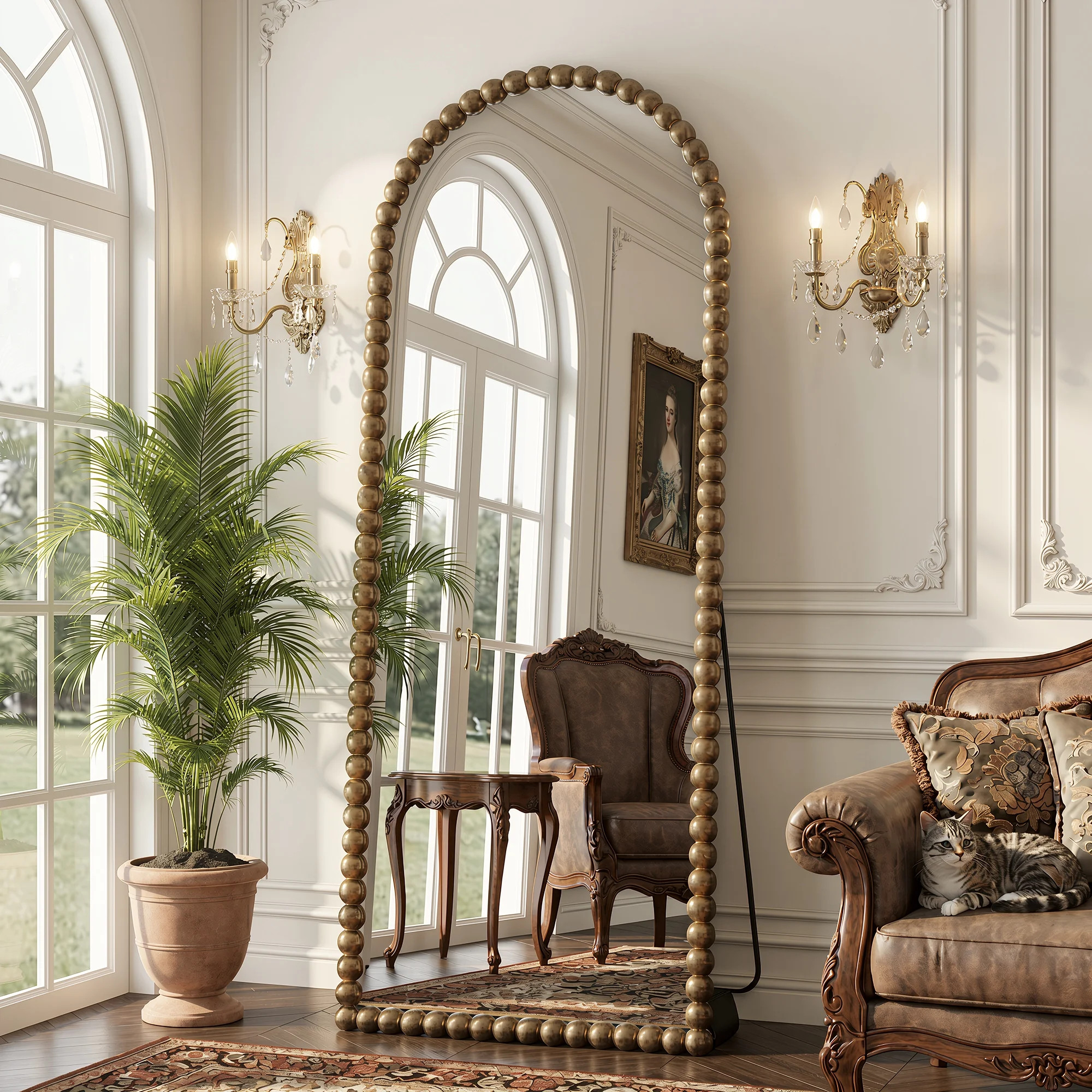 Antok 57"x21" Arched Full Length Mirror, Beaded Metal Frame Floor Mirror, Bronze - Walmart.com | Walmart (US)