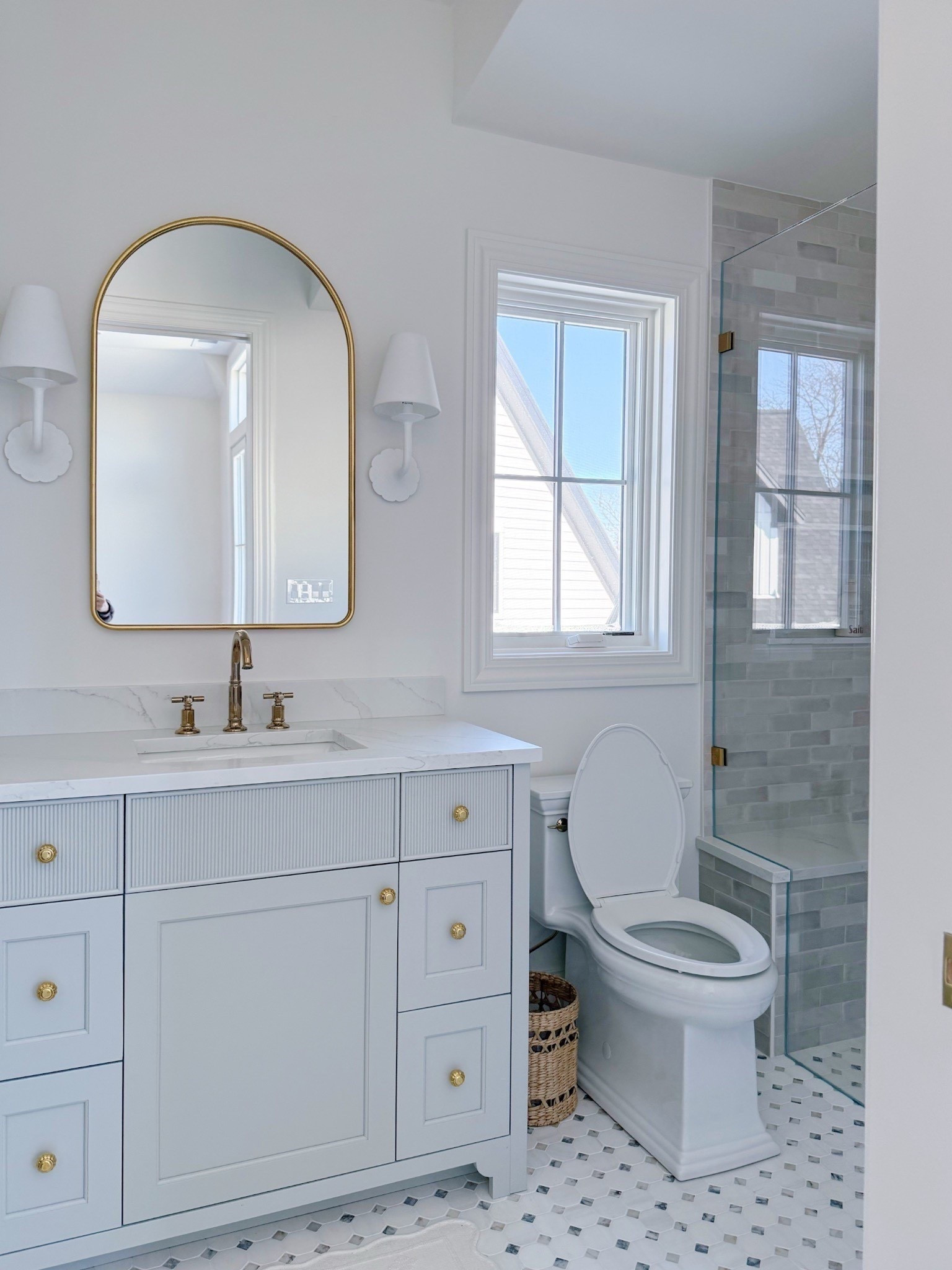 Sharing sources from my daughter’s bathroom like this pretty arched mirror and white plaster sconces!

#LTKHome #LTKSaleAlert