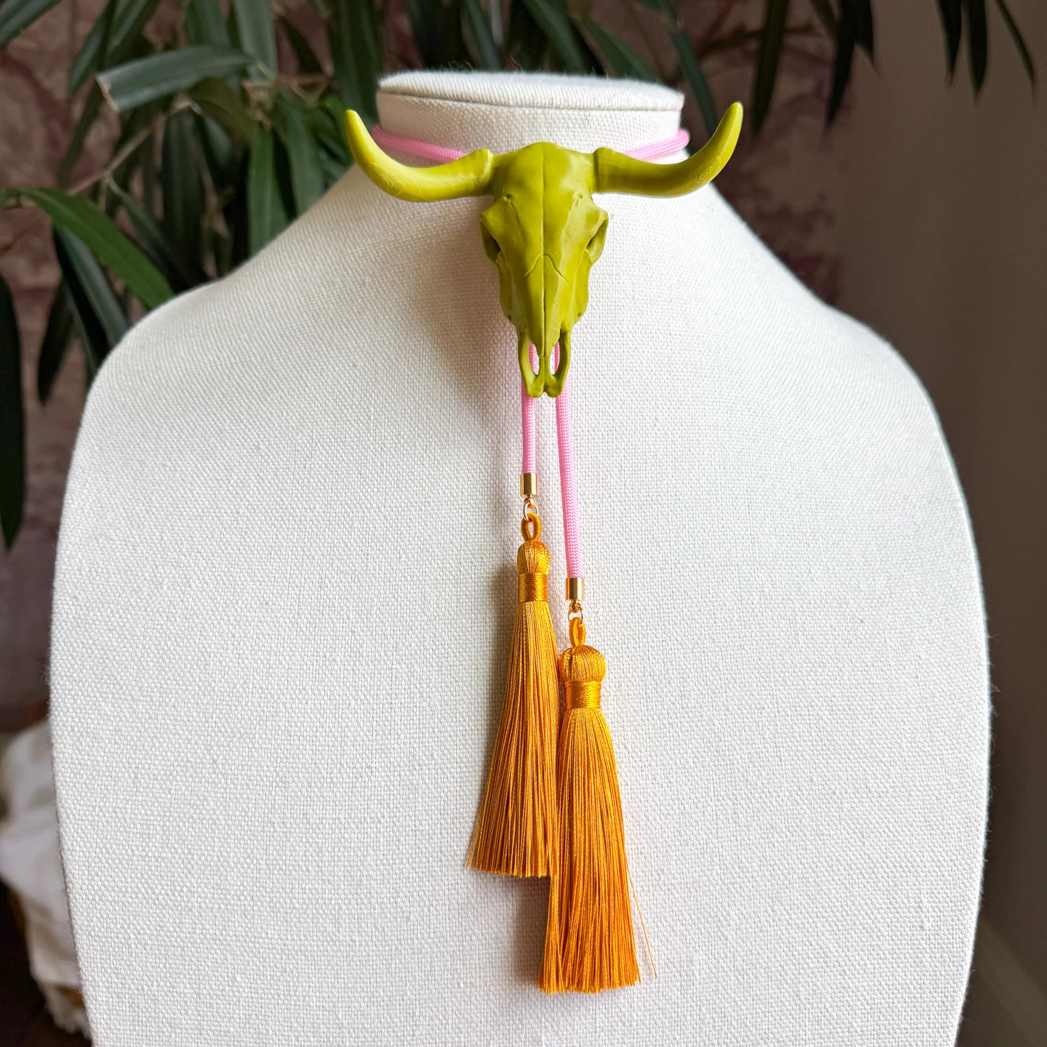 Longhorn Bolo Olive Green with Bubblegum Pink & Golden Yellow | Rahya Jewelry Design