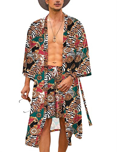 COOFANDY Men Lightweight 2 Piece Kimono Robe with Shorts Japanese Robes Casual Open Front Long Ca... | Amazon (US)