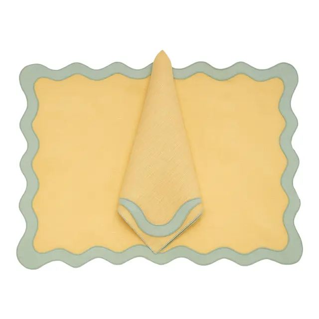 Moda Domus x Chairish Exclusive Scalloped Linen Placemat + Napkin Colorblock Set | Chairish