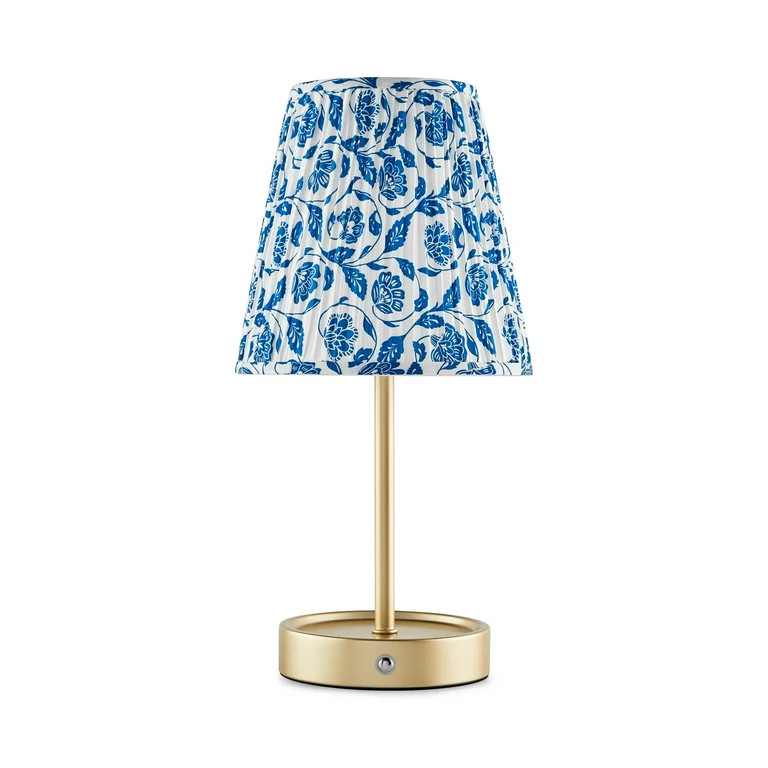 Mainstays by Becky G. & Alejandra 13" Rechargeable Metal Accent Lamp with Pleated Blue & White Fl... | Walmart (US)
