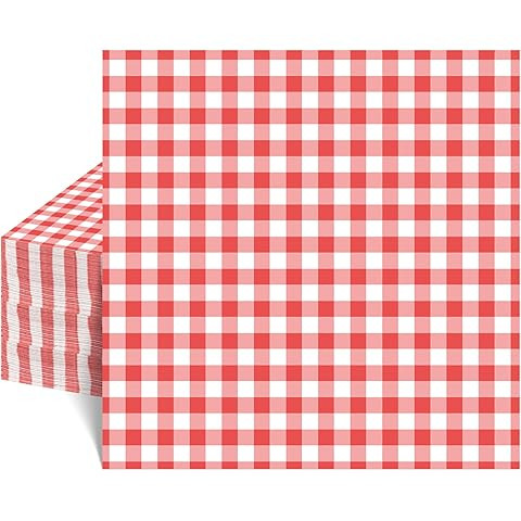 Disposable Red and White Gingham Paper Napkins (Pack of 50) | Amazon (US)