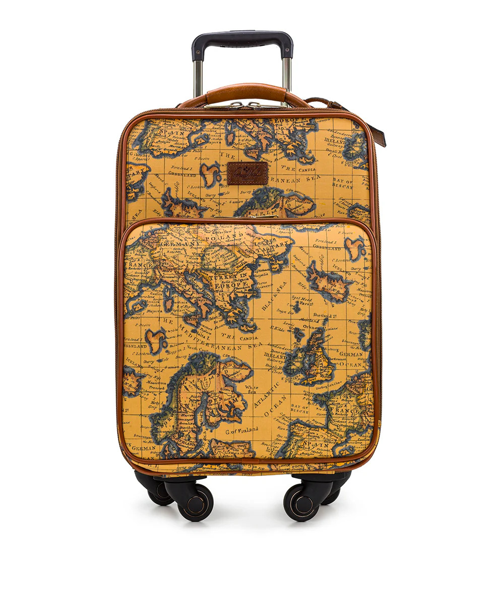 Vettore Trolley - Patina Coated Linen Canvas European Map Print | Patricia Nash Designs