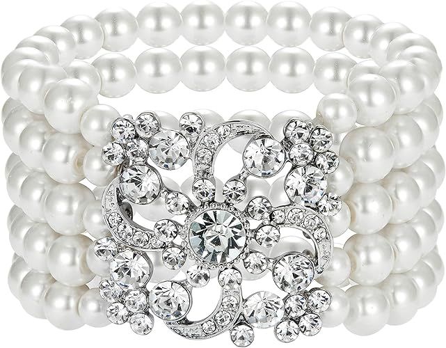 BABEYOND 1920s Flapper Bracelet Art Deco Pearl Bracelet Great Gatsby Elastic Imitation Pearl Brac... | Amazon (US)