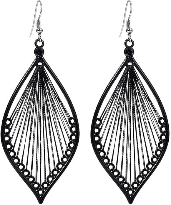 Boho Woven Geometric Earrings Drop Black Jewelry Fashion Silk Earring Dangle for Women and Girls | Amazon (US)