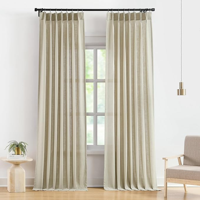 Vision Home Sand Pinch Pleated Semi Sheer Curtains Textured Linen Blended Light Filtering Window ... | Amazon (US)
