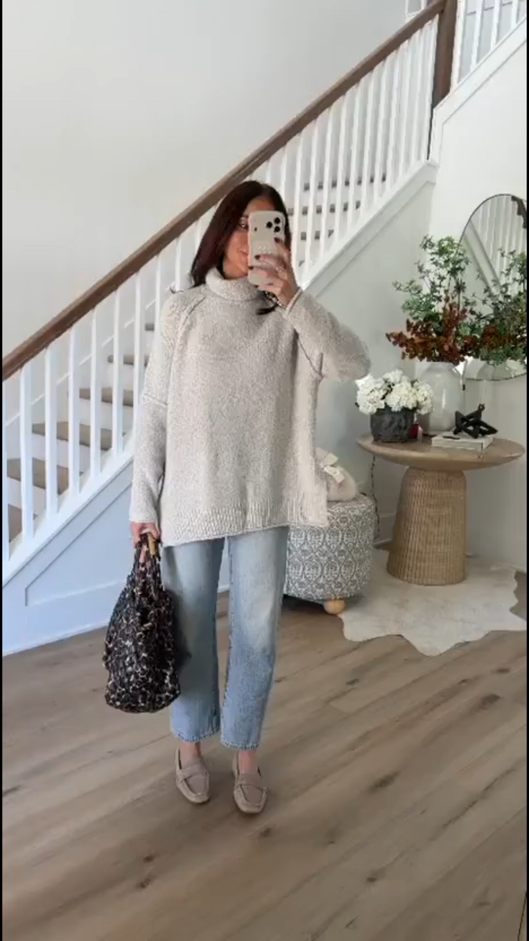 Cute sweater, winter style, winter outfit, leopard print bag, casual chic, loafers, annabrstyle.

#LTKOver40