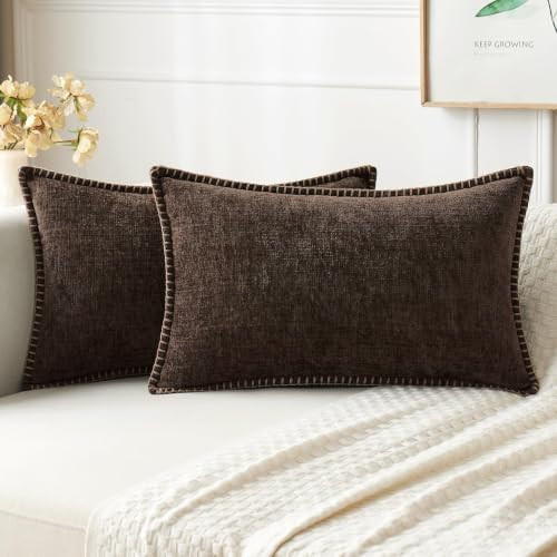 MIULEE Decorative Lumbar Throw Pillow Covers 12x20 Inch Dark Brown 2 Pack | Farmhouse Pillow Cove... | Amazon (US)