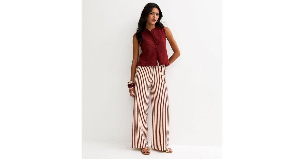 Red Striped Seersucker Wide Leg Trousers | New Look | New Look (UK)