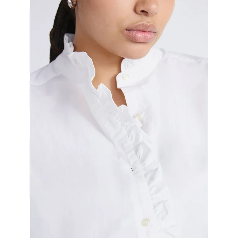 Free Assembly Women's and Women's Plus Ruffle Trim Neck Top with Short Sleeves, Sizes XS-4X | Walmart (US)