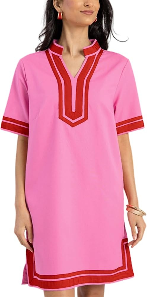 QIBABU Linen Dress for Women Color Block Swimsuit Coverup Casual Shirt Dress with Pockets | Amazon (US)
