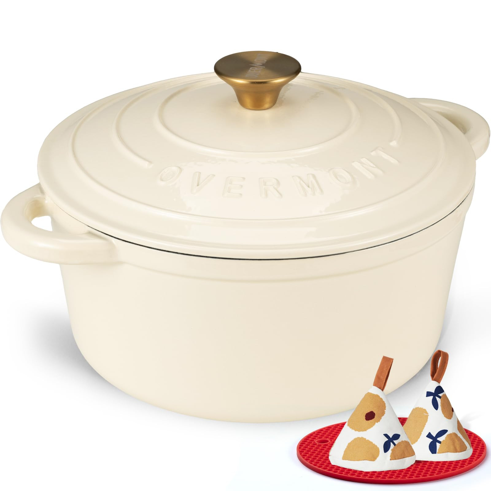 Overmont Enameled Cast Iron Dutch Oven - 5.5QT Pot with Lid Cookbook & Cotton Potholders - Heavy-... | Amazon (US)