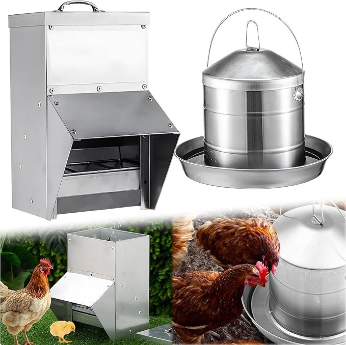 Mifoci Stainless Steel 2.4 Gallon Chicken Waterer and Galvanized Chicken Feeder 11.5lbs Chick Coo... | Amazon (US)
