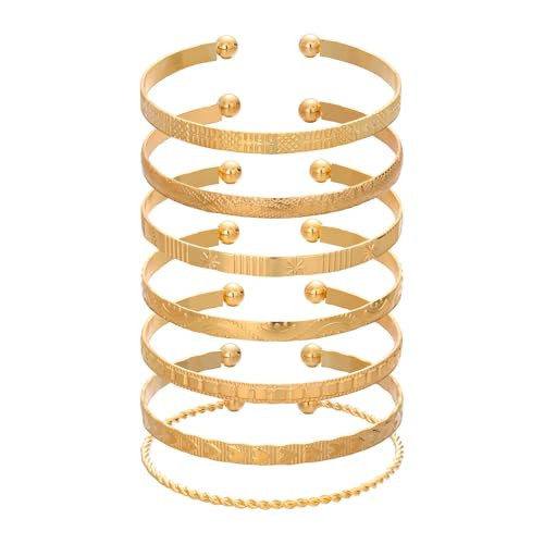 FUNOJOY Gold Bangle Bracelets Set for Women, Multi Layer Stackable Cuff Bracelets, Boho Open Adjustable Bangle Jewelry Gift for Her | Amazon (US)