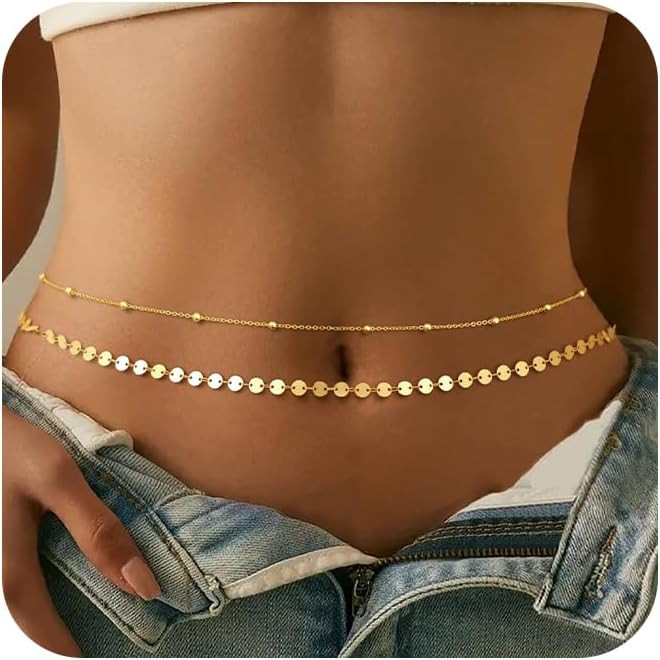 CHESKY Gold Waist Chain, 14K Gold Plated Belly Chain Adjustable Waterproof Body Chain Sexy Bikini... | Amazon (US)