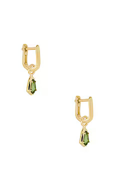 STONE AND STRAND Knife Edge Shield Drop Hoop Earrings in 14k Yellow Gold & Green Tourmaline from ... | Revolve Clothing (Global)