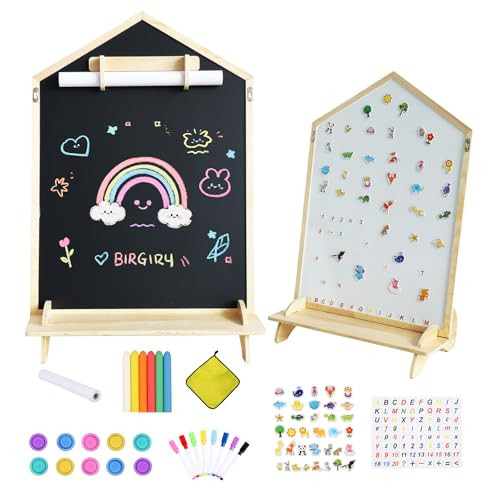 DOLEMODUO Double-Sided Magnetic Drawing Board for Kids- Chalkboard & Magnetic Whiteboard, Wood Frame Art Easel Board with Detachable Roller | Amazon (US)