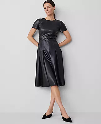 Ann Taylor Petite Faux Leather Pleated Midi Dress | Ann Taylor (US)