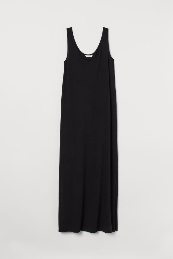 Sleeveless, calf-length dress in soft, cotton-blend jersey. Low-cut neckline and high slits at si... | H&M (US + CA)