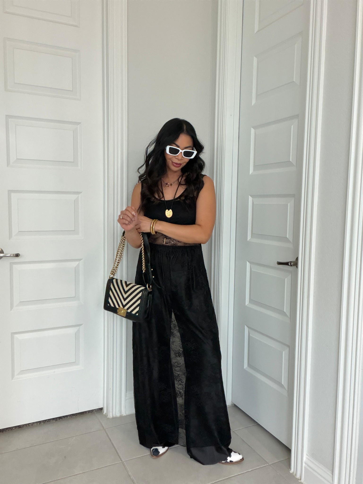 Last night outfit 

Lace dress with satin pants. Mostly Amazon with a touch of Chanel 🤍

#LTKFestival #LTKootd #LTKOver40