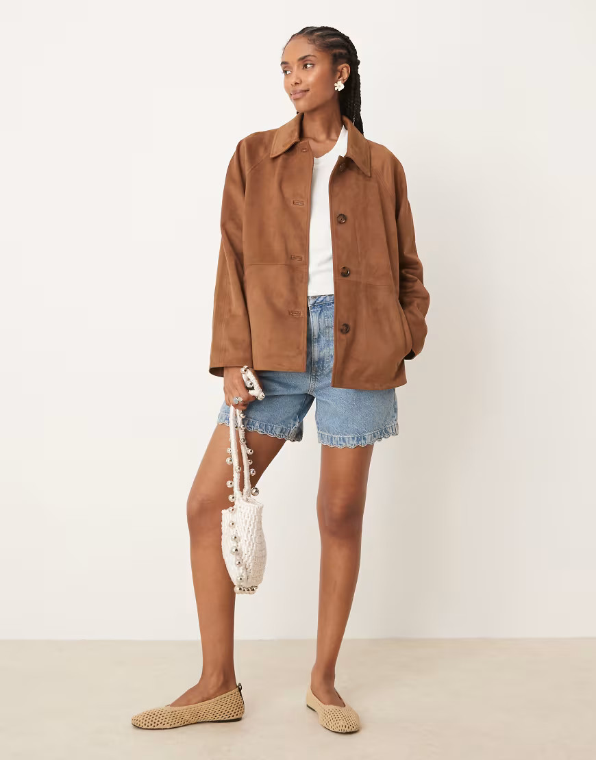 Abercrombie & Fitch faux suede jacket in light brown | ASOS (Global)