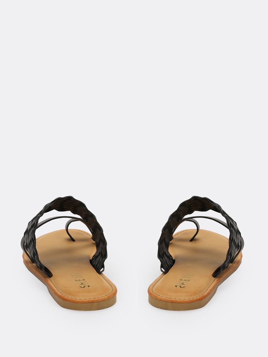 Wide Woven Band Toe Loop Flat Slide Sandals | SHEIN