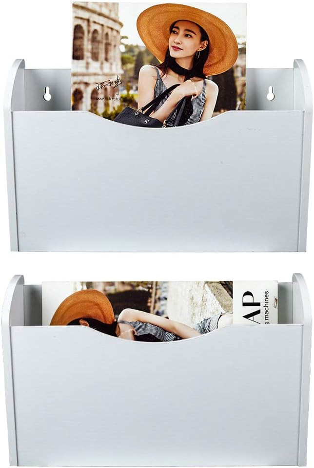 PAG Wall File Holder Wall Mounted Wood Hanging File Organizer for Office, 2 Pockets, White | Amazon (US)