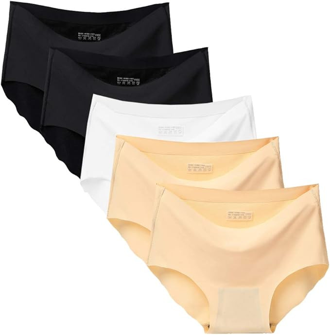 Nightaste Women's Seamless Briefs Pack of 5 Ice Silk Panties Mid-Rise No Show Underwear | Amazon (US)