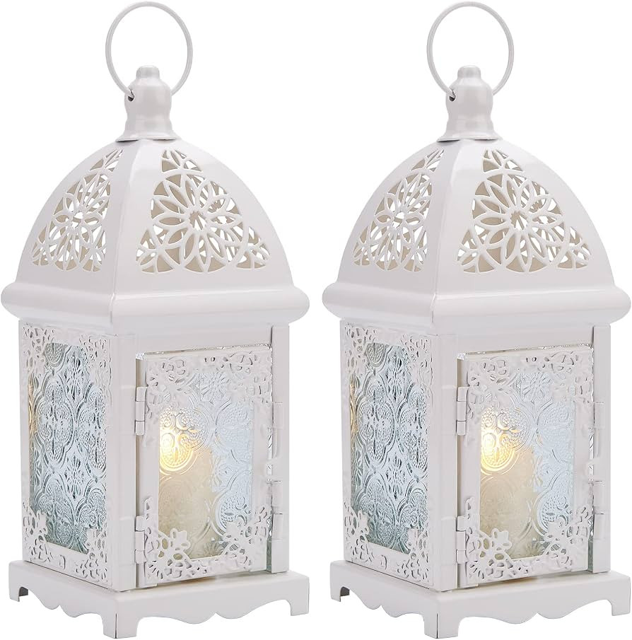 IMAGE Candle Lanterns 2PCS Hanging Candle Lantern Holder with Transparent Glass Vintage Metal Dec... | Amazon (UK)