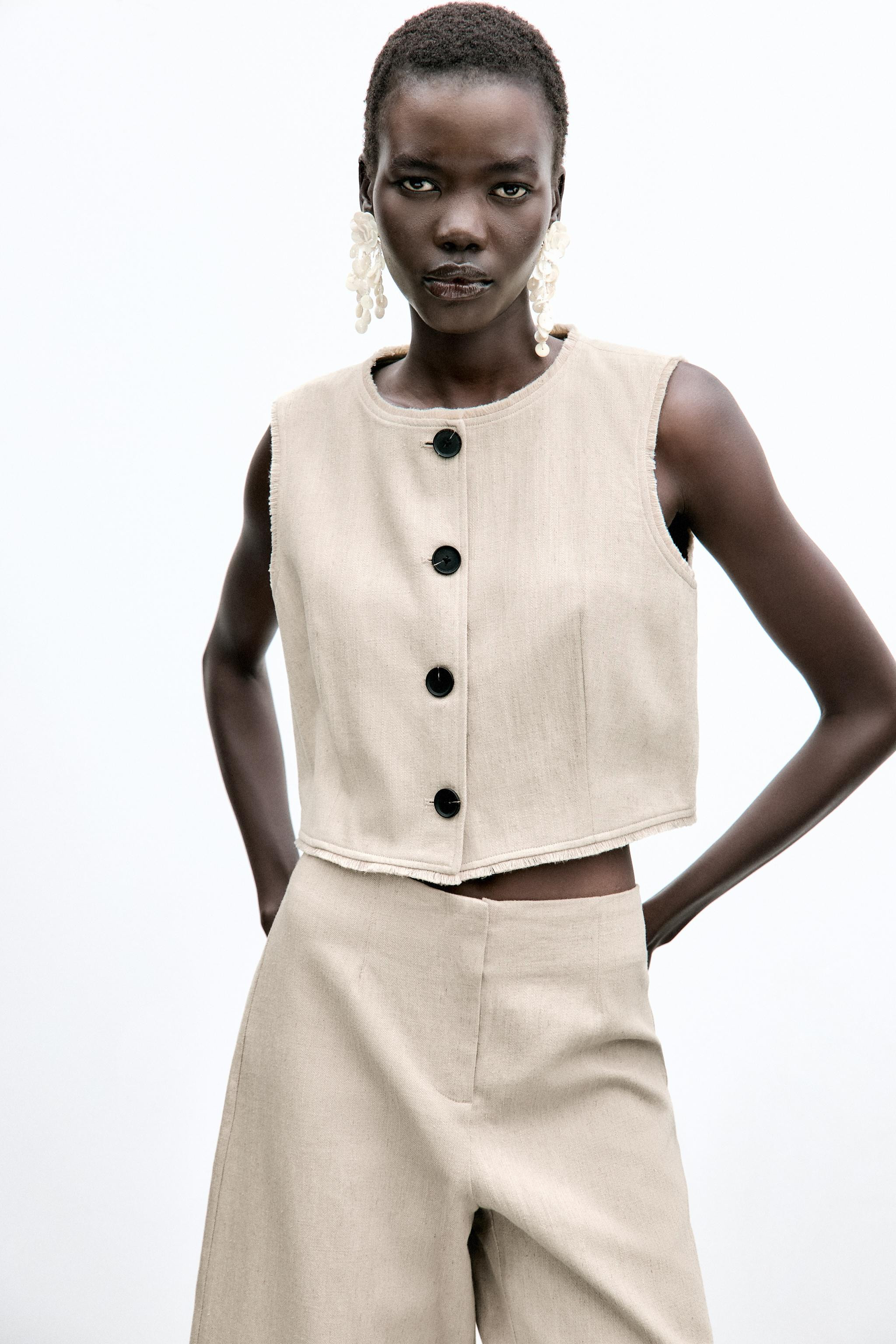 RUSTIC FRAYED WAISTCOAT WITH LINEN | Zara US